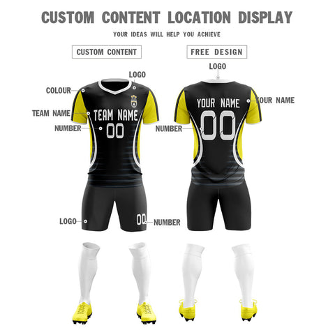 Custom Black Yellow Training Uniform Men Soccer Sets Jersey