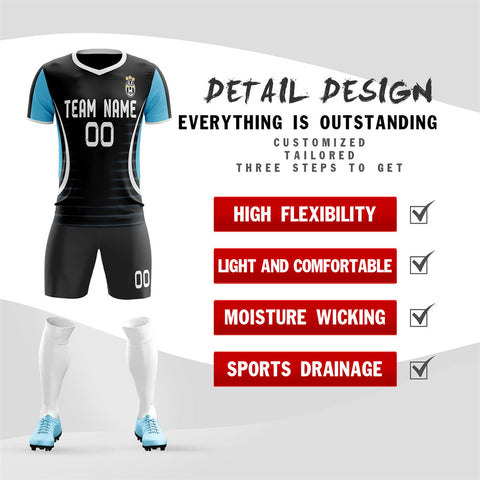 Custom Black Blue Training Uniform Men Soccer Sets Jersey