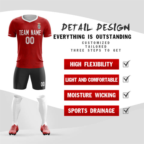Custom Red Black Design Uniform Soccer Sets Jersey