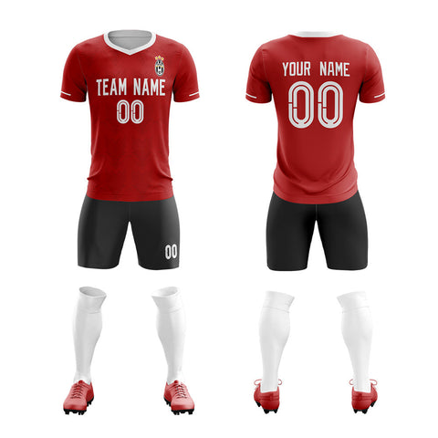 Custom Red Black Design Uniform Soccer Sets Jersey