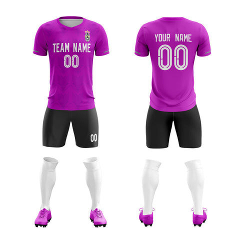 Custom Purple Black Personalized Printed Soccer Sets Jersey