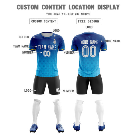 Custom Navy Light Blue Men Uniform Soccer Sets Jersey