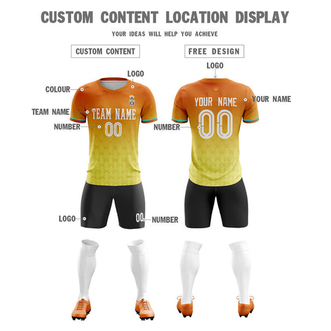 Custom Yellow Orange Training Men Uniform Soccer Sets Jersey