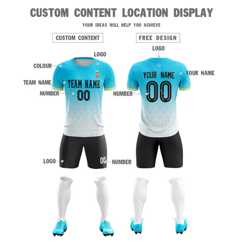 Custom Aqua White Quick Dry Soccer Sets Jersey