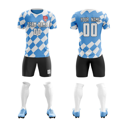 Custom Blue White Printed Design Soccer Sets Jersey
