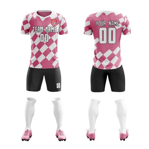 Custom Pink White Design Soccer Sets Jersey