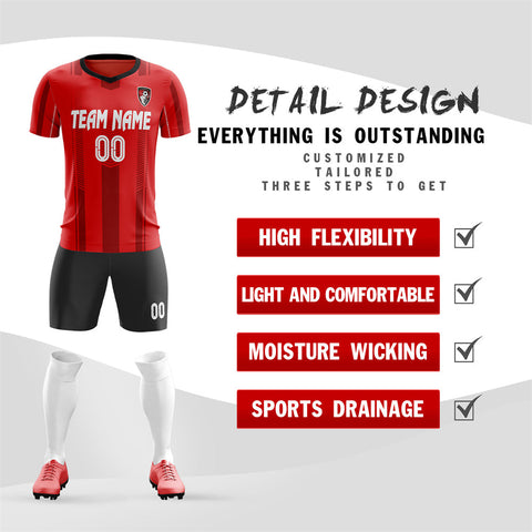 Custom Red Black Breathable Soccer Sets Jersey
