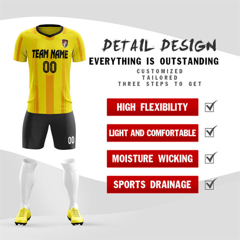 Custom Yellow Black Uniform Soft Soccer Sets Jersey