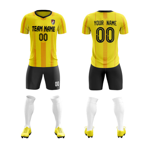 Custom Yellow Black Uniform Soft Soccer Sets Jersey