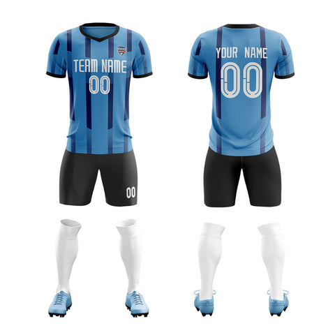 Custom Blue Black Soft Soccer Sets Jersey