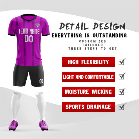 Custom Purple Black Soft Elastic Soccer Sets Jersey