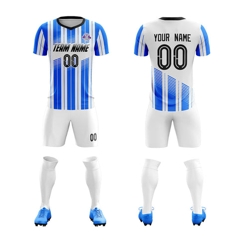 Custom Blue White Soft Soccer Sets Jersey