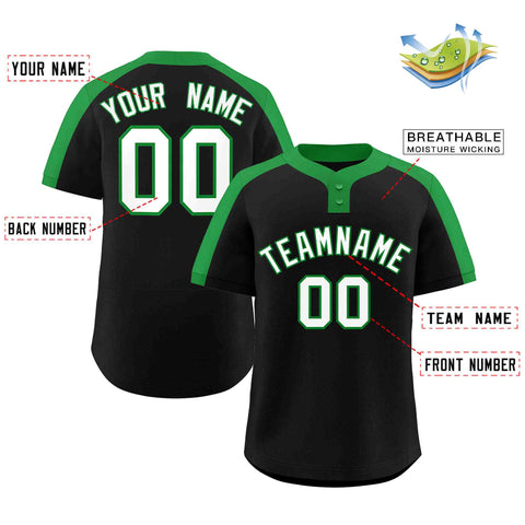 Custom Black White-Kelly Green Classic Style Authentic Two-Button Baseball Jersey