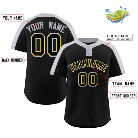 Custom Black Black-Gold Classic Style Authentic Two-Button Baseball Jersey