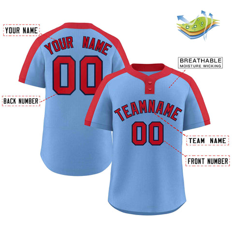 Custom Light Blue Red-Navy Classic Style Authentic Two-Button Baseball Jersey