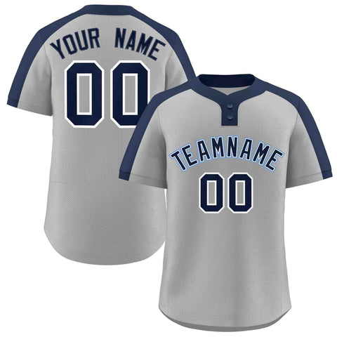 Custom Gray Navy-White Classic Style Authentic Two-Button Baseball Jersey