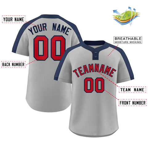 Custom Gray Red-Navy Classic Style Authentic Two-Button Baseball Jersey