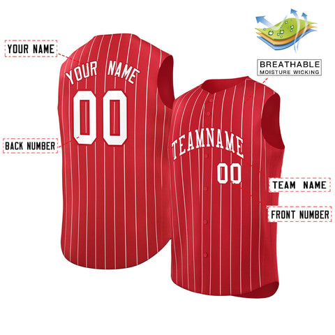 Custom Red White-Red Sleeveless Stripe Fashion Baseball Jersey