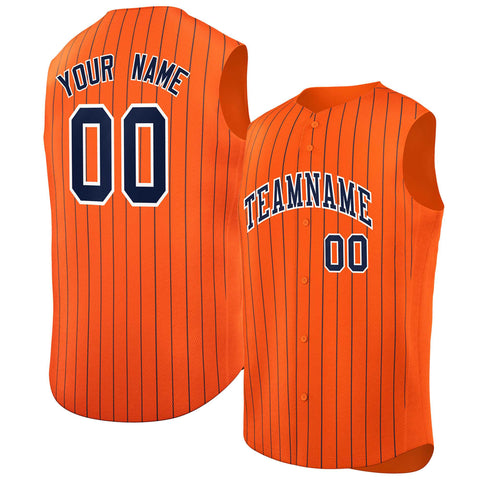 Custom Orange Navy-White Sleeveless Stripe Fashion Baseball Jersey