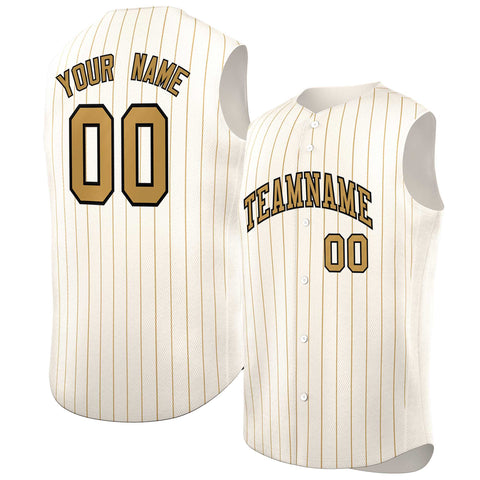 Custom Cream Old Gold-Black Sleeveless Stripe Fashion Baseball Jersey