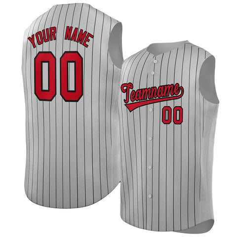 Custom Gray Red-Black Sleeveless Stripe Fashion Baseball Jersey