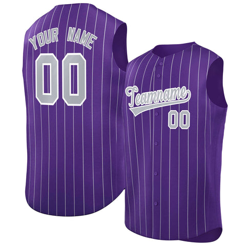 Custom Purple Gray-White Sleeveless Stripe Fashion Baseball Jersey