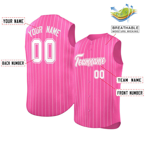 Custom Pink White-Pink Sleeveless Stripe Fashion Baseball Jersey