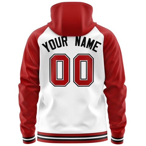 Custom Stitched White Red Raglan Sleeves Sports Full-Zip Sweatshirt Hoodie