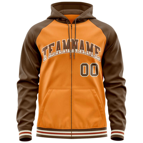 Custom Stitched Light Orange Light Brown Raglan Sleeves Sports Full-Zip Sweatshirt Hoodie