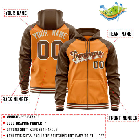 Custom Stitched Light Orange Light Brown Raglan Sleeves Sports Full-Zip Sweatshirt Hoodie