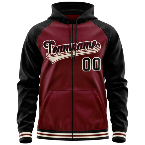 Custom Stitched Crimson Black Raglan Sleeves Sports Full-Zip Sweatshirt Hoodie