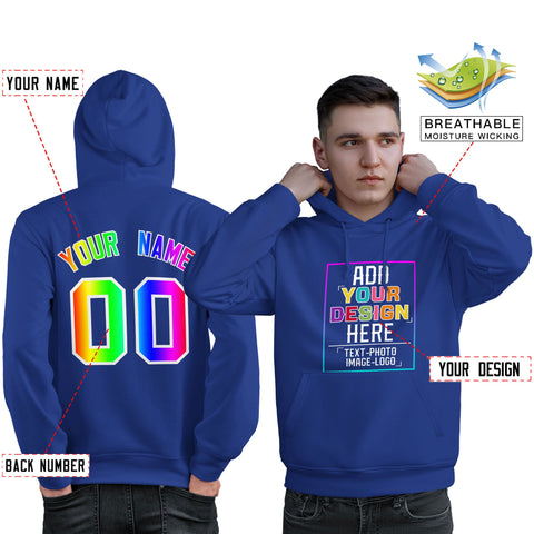 Custom Royal Personalized Rainbow Color Font Team Pullover Sweatshirt Hoodie