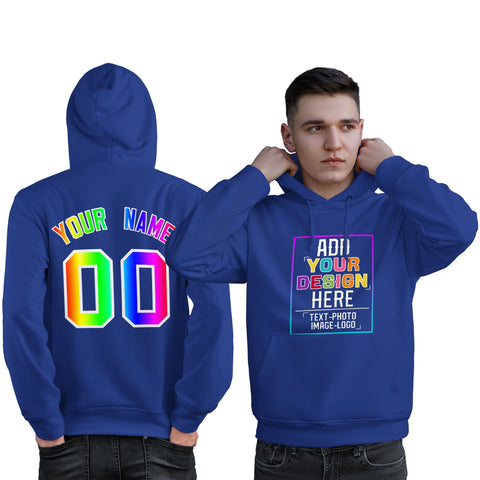 Custom Royal Personalized Rainbow Color Font Team Pullover Sweatshirt Hoodie