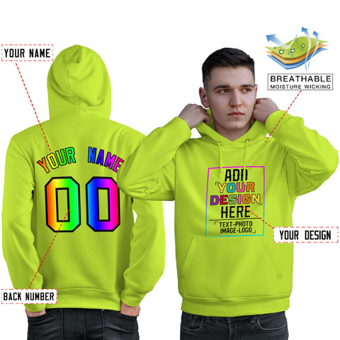 Custom Neon Green Personalized Rainbow Color Font Team Pullover Sweatshirt Hoodie