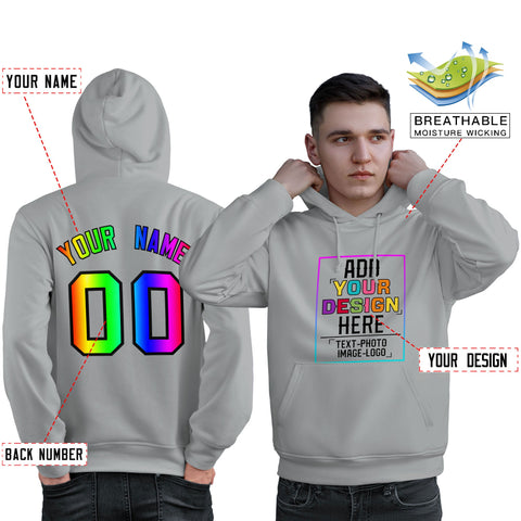 Custom Gray Personalized Rainbow Color Font Team Pullover Sweatshirt Hoodie