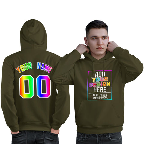 Custom Olive Personalized Rainbow Color Font Team Pullover Sweatshirt Hoodie