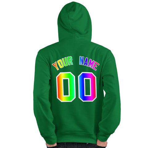Custom Kelly Green Personalized Rainbow Color Font Team Pullover Sweatshirt Hoodie