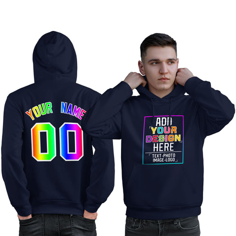 Custom Navy Personalized Rainbow Color Font Team Pullover Sweatshirt Hoodie