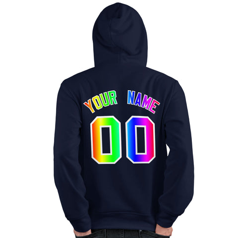 Custom Navy Personalized Rainbow Color Font Team Pullover Sweatshirt Hoodie