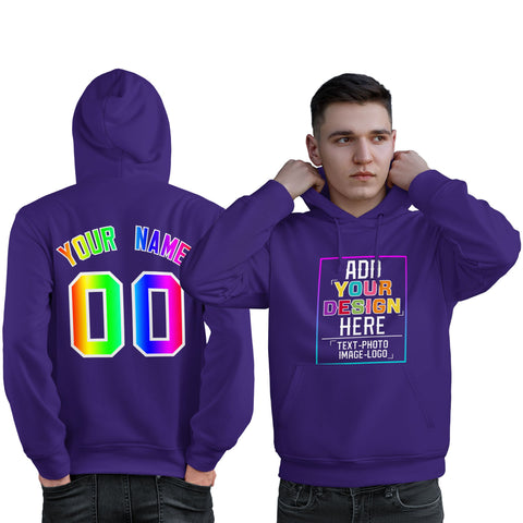 Custom Purple Personalized Rainbow Color Font Team Pullover Sweatshirt Hoodie