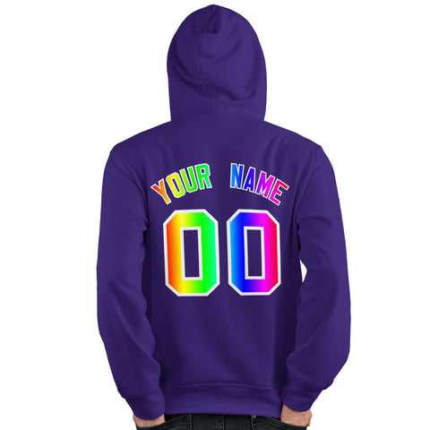 Custom Purple Personalized Rainbow Color Font Team Pullover Sweatshirt Hoodie