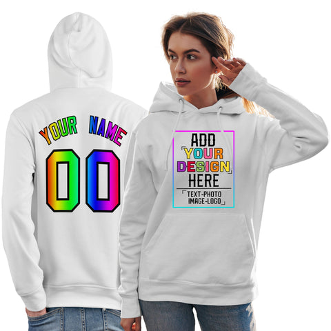 Custom White Personalized Rainbow Color Font Team Pullover Sweatshirt Hoodie