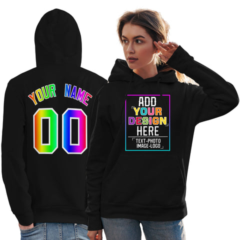 Custom Black Personalized Rainbow Color Font Team Pullover Sweatshirt Hoodie