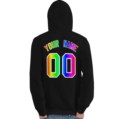 Custom Black Personalized Rainbow Color Font Team Pullover Sweatshirt Hoodie