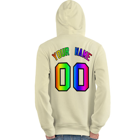 Custom Cream Personalized Rainbow Color Font Team Pullover Sweatshirt Hoodie