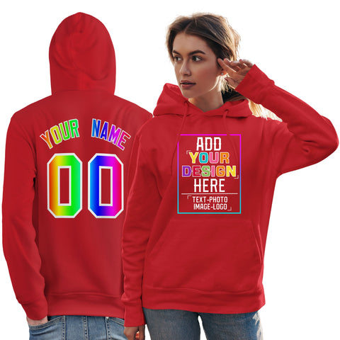 Custom Light Red Personalized Rainbow Color Font Team Pullover Sweatshirt Hoodie