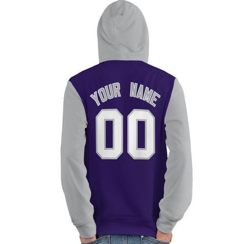 Custom Purple White-Gray Raglan Sleeves Pullover Personalized Team Sweatshirt Hoodie