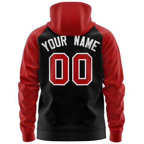 Custom Stitched Black Red-White Raglan Sleeves Sports Full-Zip Sweatshirt Hoodie