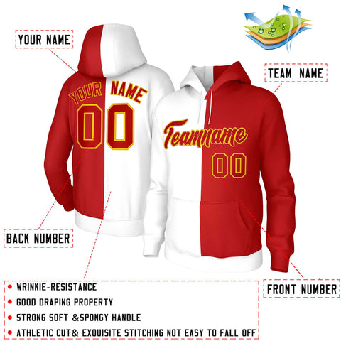Custom White Red-Gold Split Fashion Stitched Sportwear Pullover Hoodie