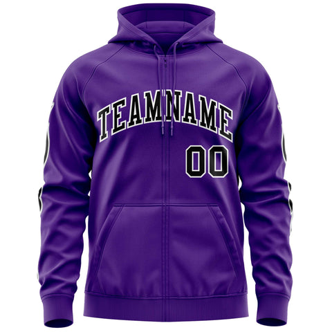 Custom Stitched Purple Black Sports Full-Zip Sweatshirt Hoodie with Flame